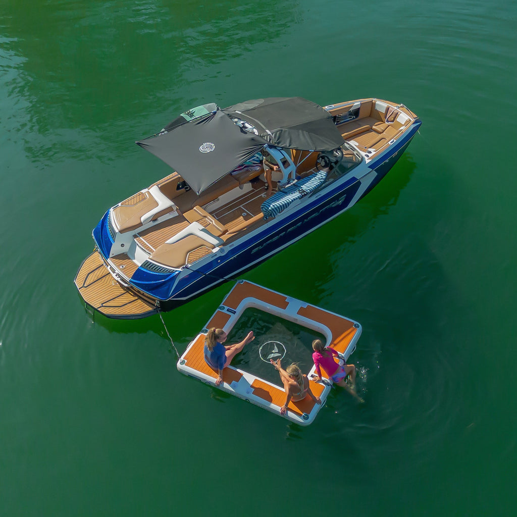 Further Customs Avalon Pad Inflatable Mesh Water Hammock Floating Deck Sunchill Hangout Lounge Aquadock dock Aqua Net Carabiner Rope Ladder Lake Nautique
